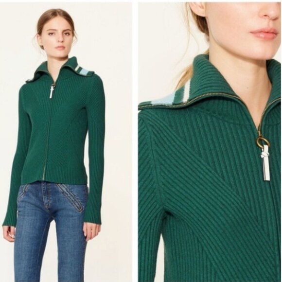Tory Burch Sweaters - NWT Tory Burch Noland Zip Cardigan Sweater in Norwood Green Size XL